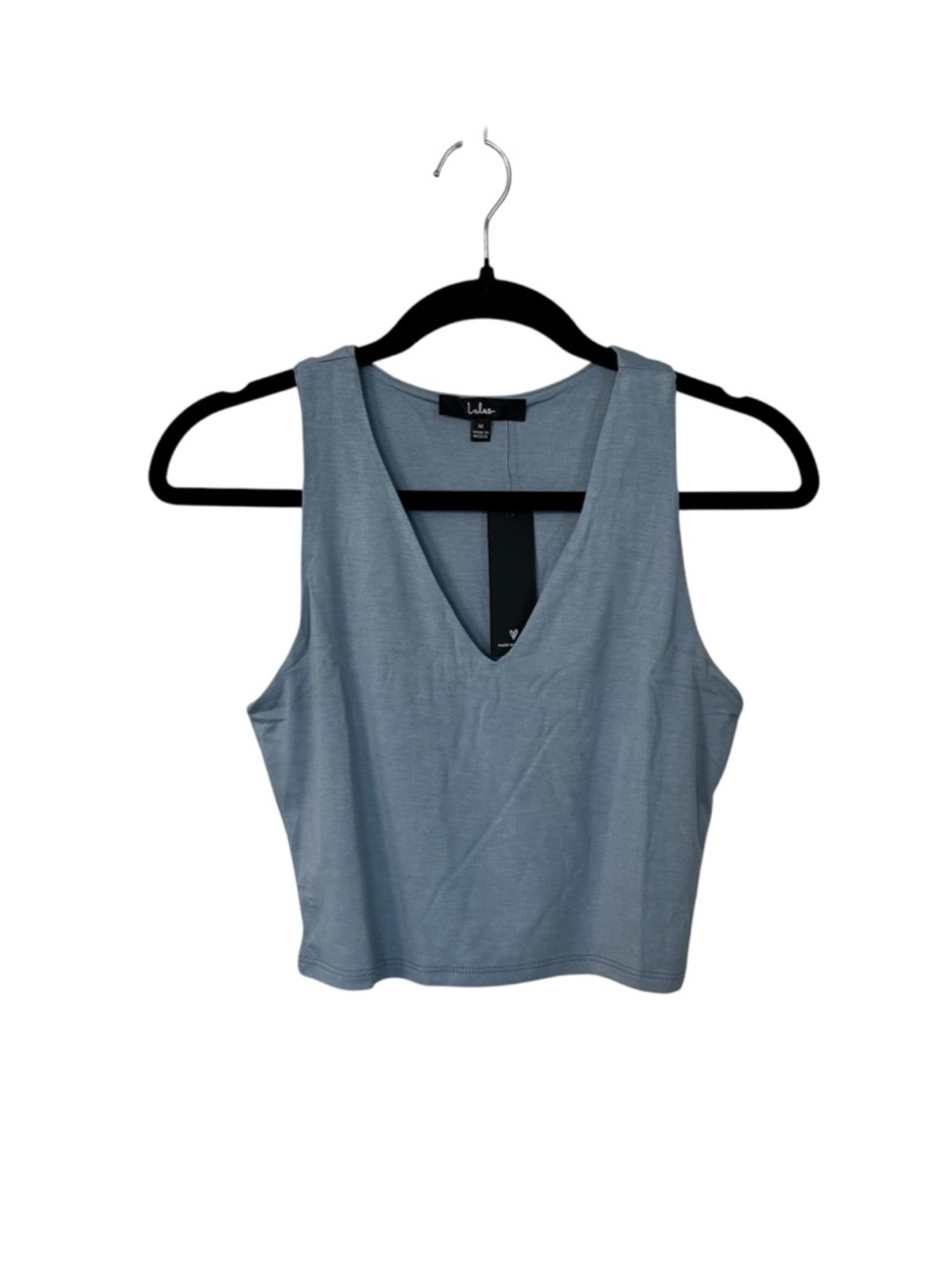 Lulus Basics Feel Like Dancing Denim Blue Deep V-Neck Crop Top Sz S NWT
